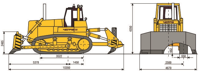 Гусенечный бульдозер Четра Т-35. Основные габаритные размеры