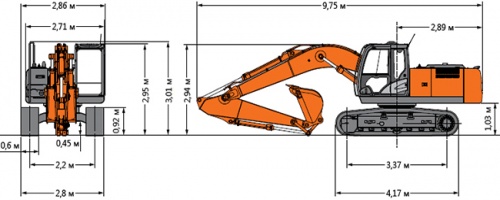 Габаритные размеры Hitachi ZX 200